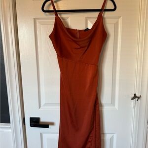 Amazon Rust Orange Midi Dress with Spaghetti Straps